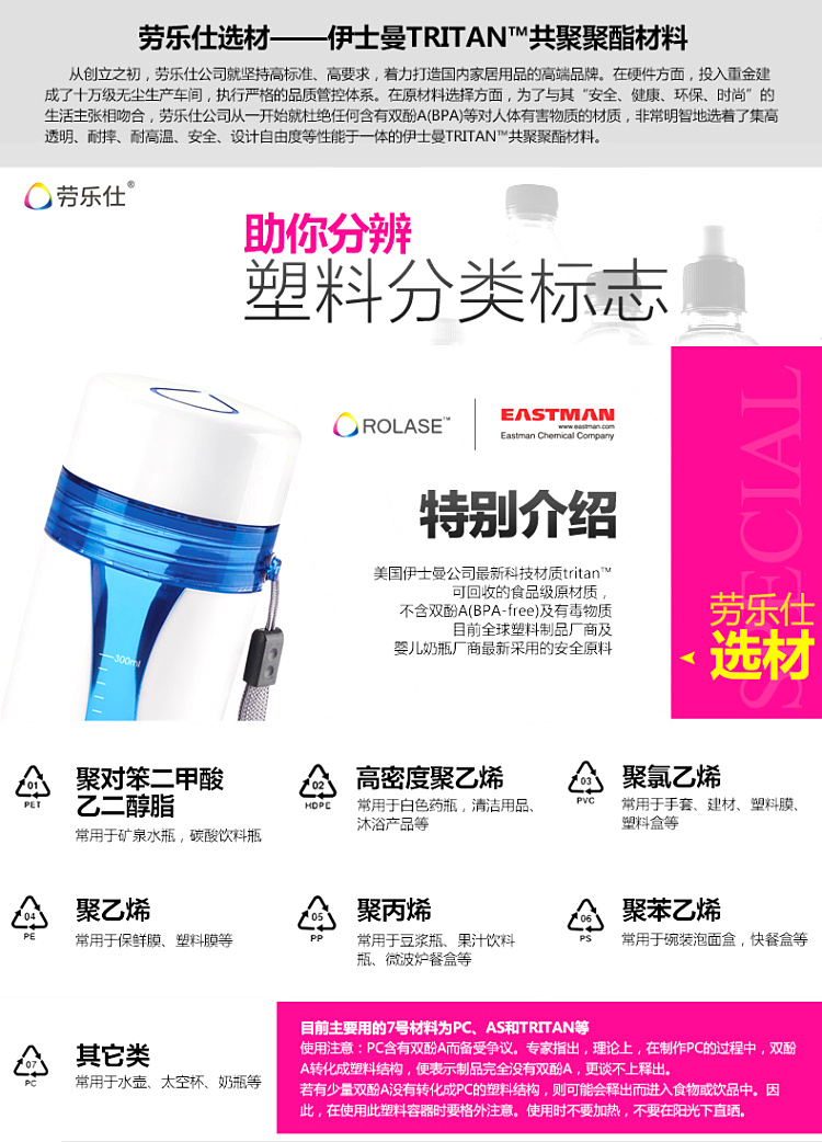劳乐仕 时尚运动水壶带盖随手杯 创意塑料水杯便携 学生杯子防漏 海洋蓝500ml