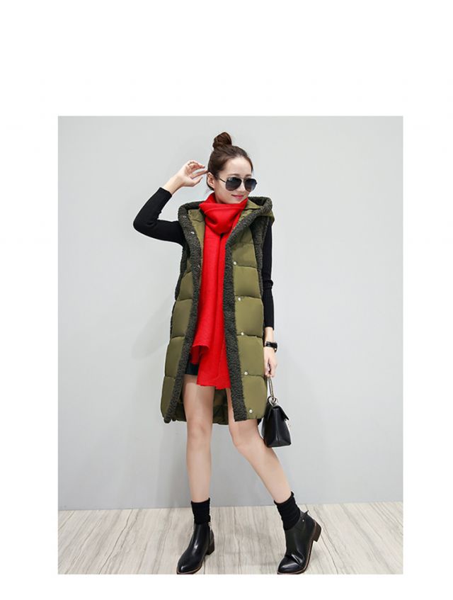 2007新款女装秋季棉衣/棉服直筒中长款连帽时尚休闲修身无袖通勤 yzm