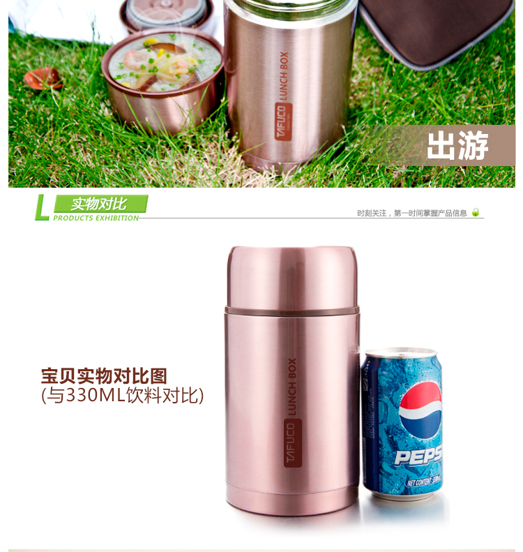 
                                        
                                        泰福高（TAFUCO） 不锈钢真空焖烧壶保温桶保温饭盒粥桶焖烧杯男女士便携保温杯送原装包 T2004B褐色 750ml                