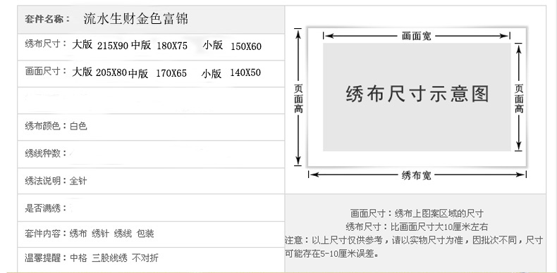 
                                        世轩印花十字绣客厅 新款大幅山水画鸿运当头 流水生财金色富锦图幸福家园 绣布尺寸180X75大版印花棉线 3股绣                