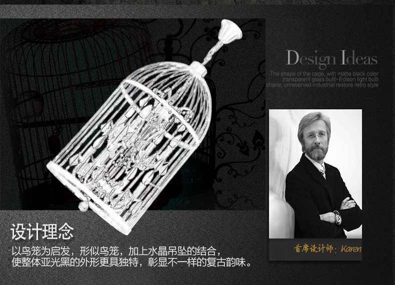 帕克丹顿 欧美式乡村复古水晶鸟笼灯创意个性客厅餐厅书房卧室茶楼吊灯 小号铁锈色