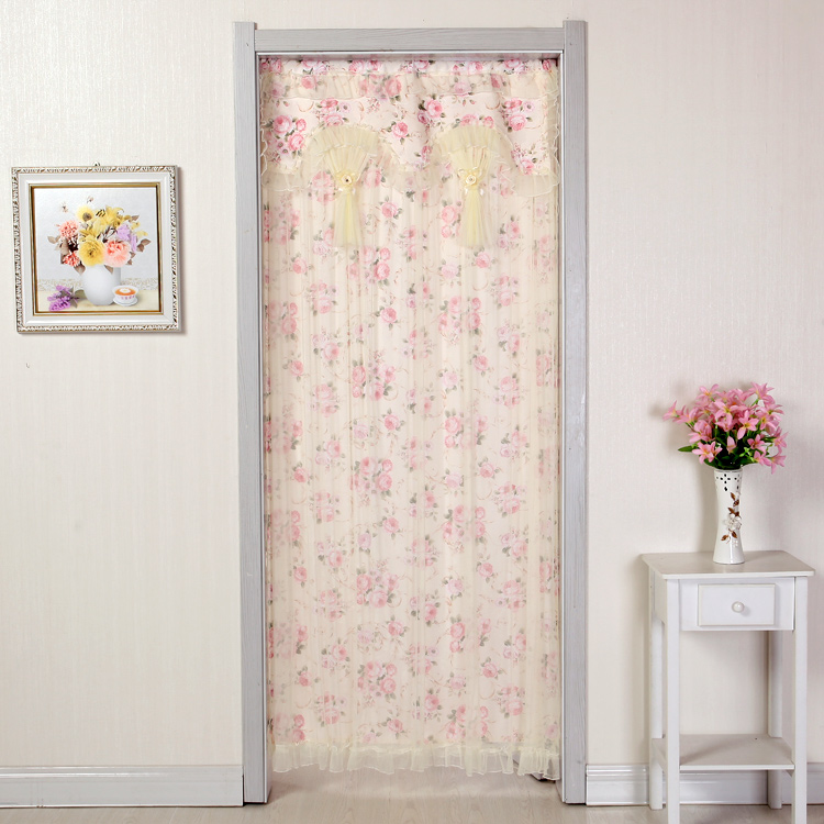 新款定做门帘布艺防蚊门帘蕾丝卧室门帘双层隔断长门帘挂帘 单布五彩