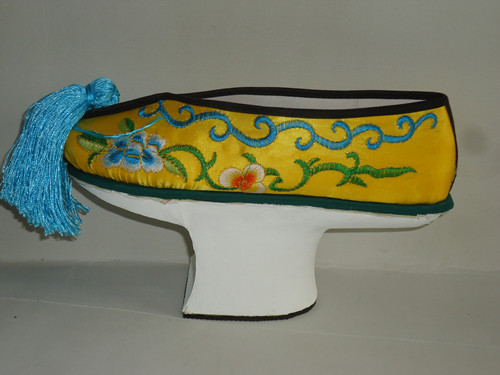 新品古代花盆鞋 甄嬛花盆底鞋 格格鞋 马蹄木底旗鞋ly 粉色鞋蓝穗子