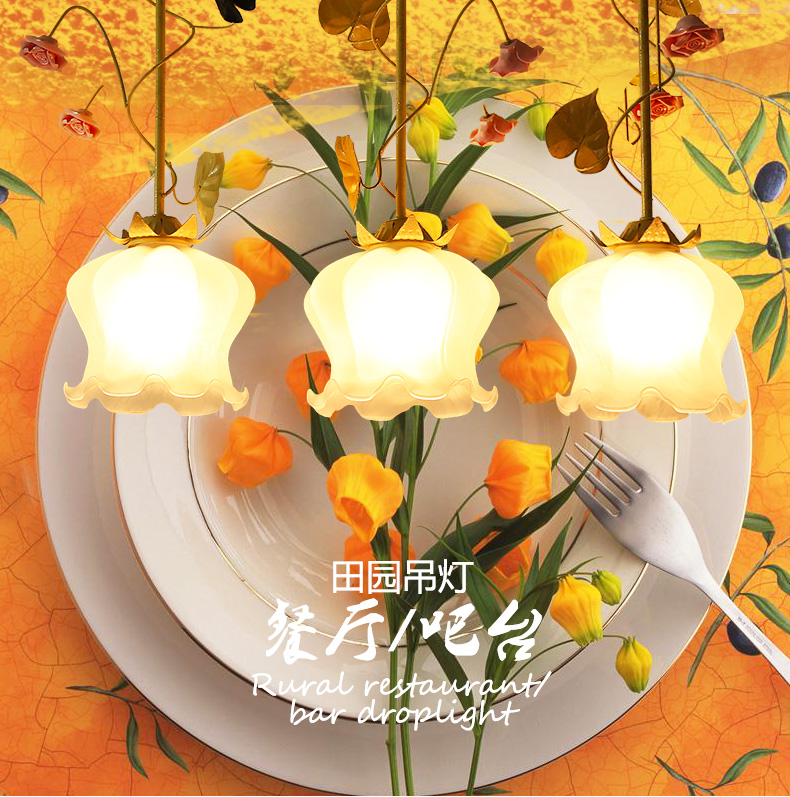 芊朵尚 餐厅灯具餐吊灯饭厅灯饰温馨田园创意楼梯 过道台灯三头小吊灯 桔色