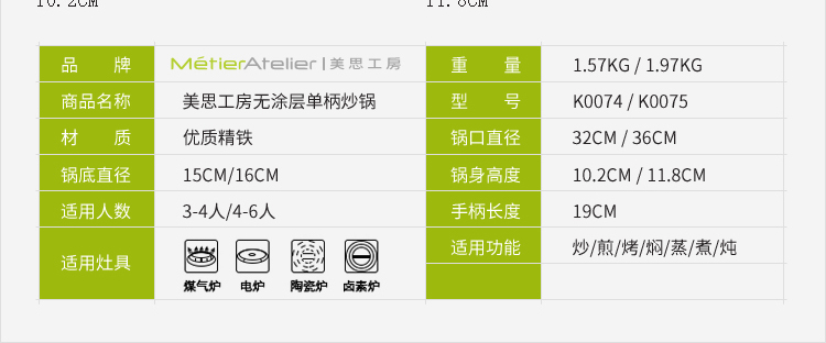 
                                        美思工房炒锅 【京东配送】炒锅铁锅不粘锅 尖底生铁无涂层炒菜锅传统铁锅 32CM K0074--32cm                
