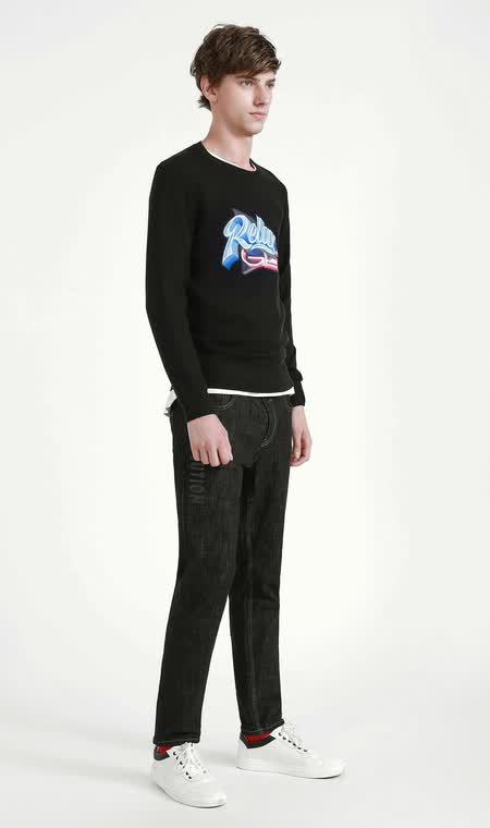 卡宾时尚修身长袖休闲针织衫冬季3d动感字母图案青年毛衣男装b 漆黑色