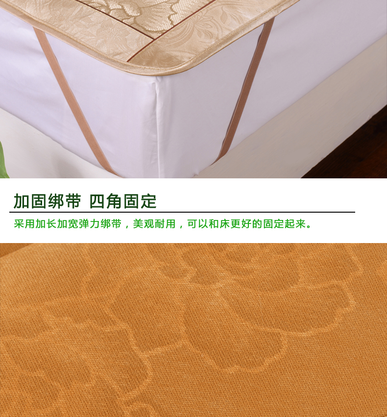 唯鹭折叠冰丝席三件套凉席空调席双人席子1.8*2.2床 牡丹盛世-绿 180*200cm三件套