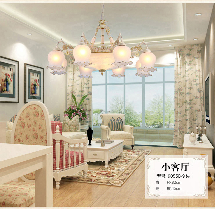 蒙特丽 客餐厅吊灯9055B-9头 欧式田园仿云石灯具 花朵(B)