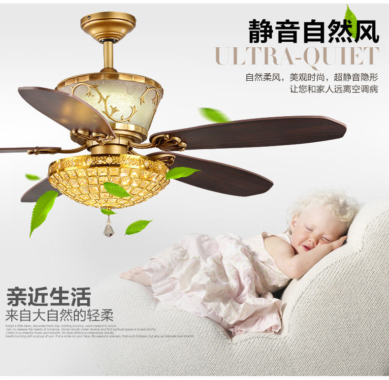 金幻吊扇灯风扇灯奢华水晶灯具客厅餐厅吊灯 52寸壁控版LED4W+18W必须2火1零线