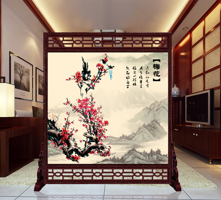 
                                        私人定制中式座屏 书房酒店雕花屏风 办公室客厅玄关隔断双面屏风150x180cm 15-011                