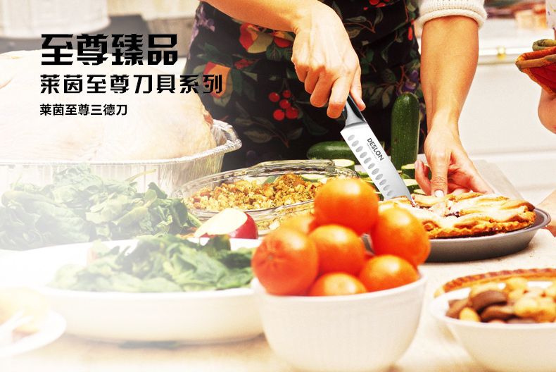 德世朗厨具 三德刀 德国进口钼钒钢 厨师刀 料理刀 蔬菜刀 西瓜刀LY-005