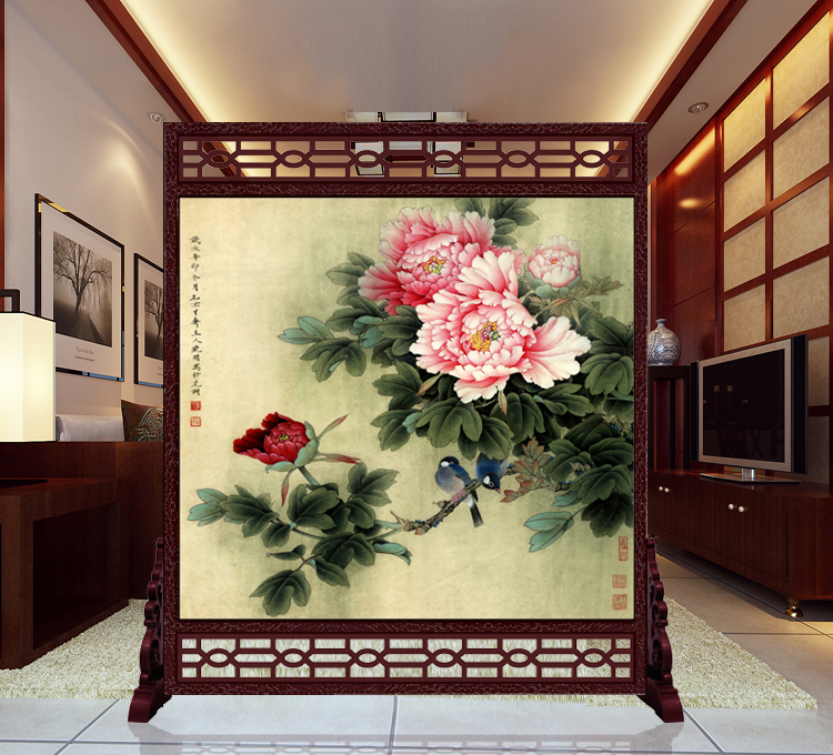 
                                        私人定制中式座屏 书房酒店雕花屏风 办公室客厅玄关隔断双面屏风150x180cm 15-011                