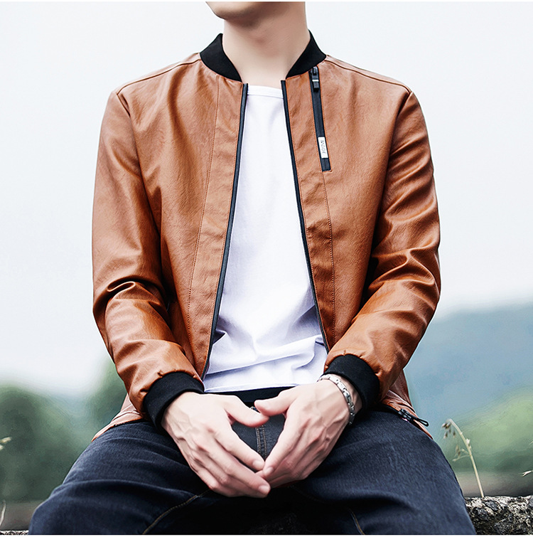 仿皮皮衣男2018春秋新款修身夹克外套保暖大码男装休闲韩版pu 黑色 m