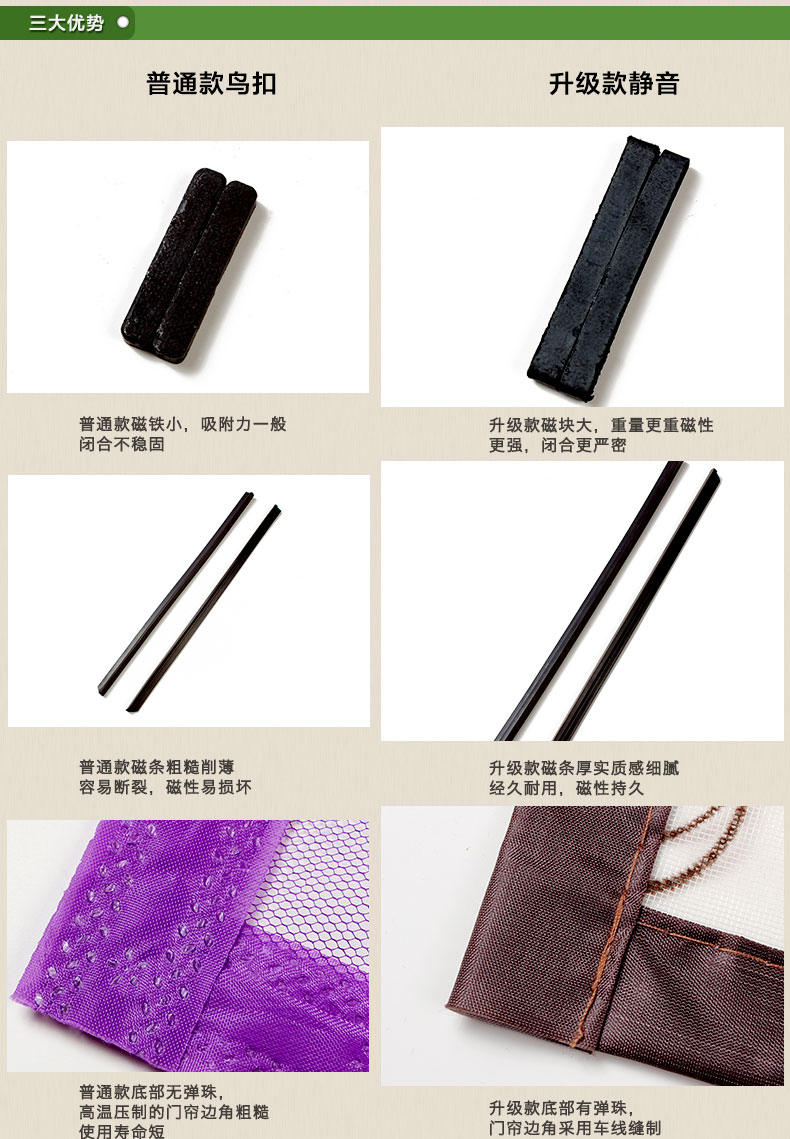 阔尚高档防蚊门帘磁性软纱门加密植绒免穿磁条纱窗帘沙门透气 咖啡 90X210CM