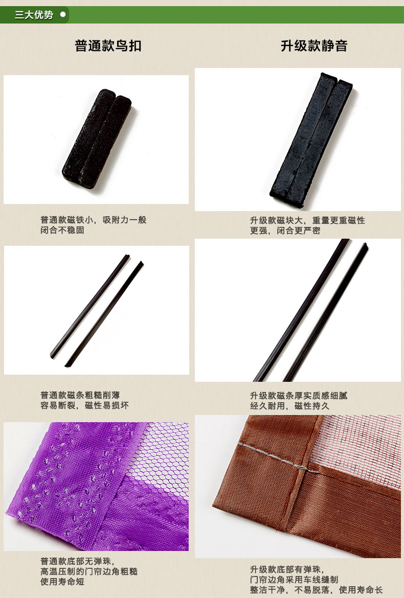 阔尚高档加密防蚊门帘免穿磁条磁性软纱门简易沙门帘夏季新款定做 咖啡 100X210CM