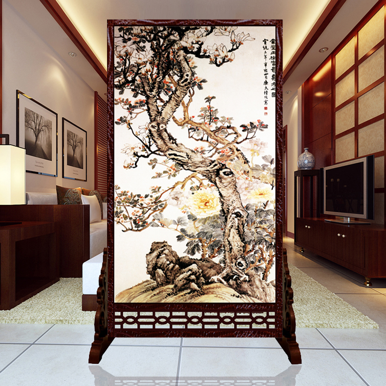 
                                        私人定制中式座屏 书房酒店隔断 办公室客厅双面屏风 022春风美景 160cm宽*180高 左镂空                