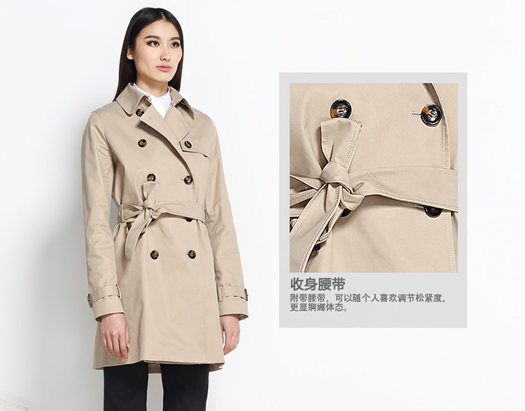 YOUSOKU 中长款风衣 女进口防水面料经典款双排扣风衣外套 1516402 米色 L