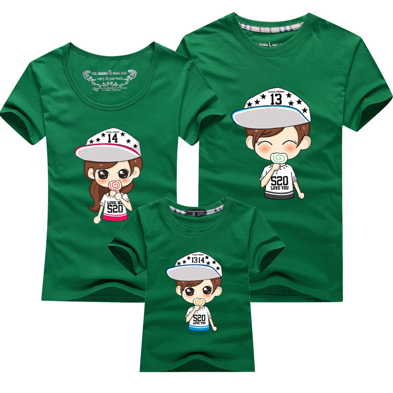 夏季卡通亲子装 棉短袖体恤衫一家三口家庭装情侣圆领t恤 淡蓝色 爸爸