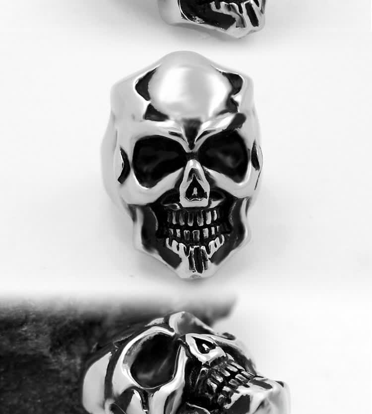 欢韵2017新款316l不锈钢骷髅朋克戒指摇滚男款暗黑骨头戒指 美国8_ 4
