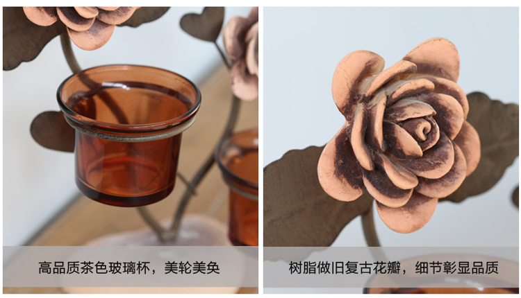 
                                        优贝家 铁艺烛台 欧式浪漫玫瑰花摆件玻璃蜡烛杯座创意婚庆风 玫瑰花烛台(单头)                