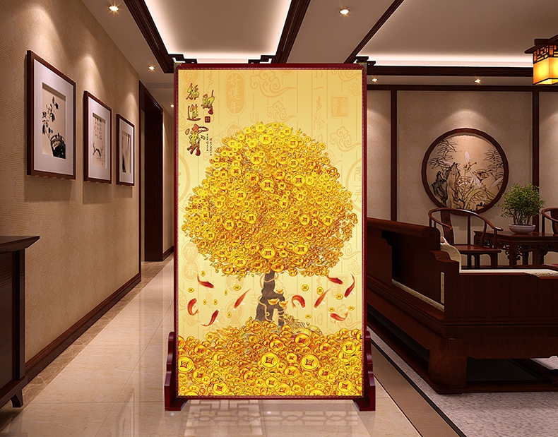 定制皮革座屏 中式书房酒店屏风 玄关办公室摄影客厅隔断双面屏风 上下镂空 180cm宽X180高