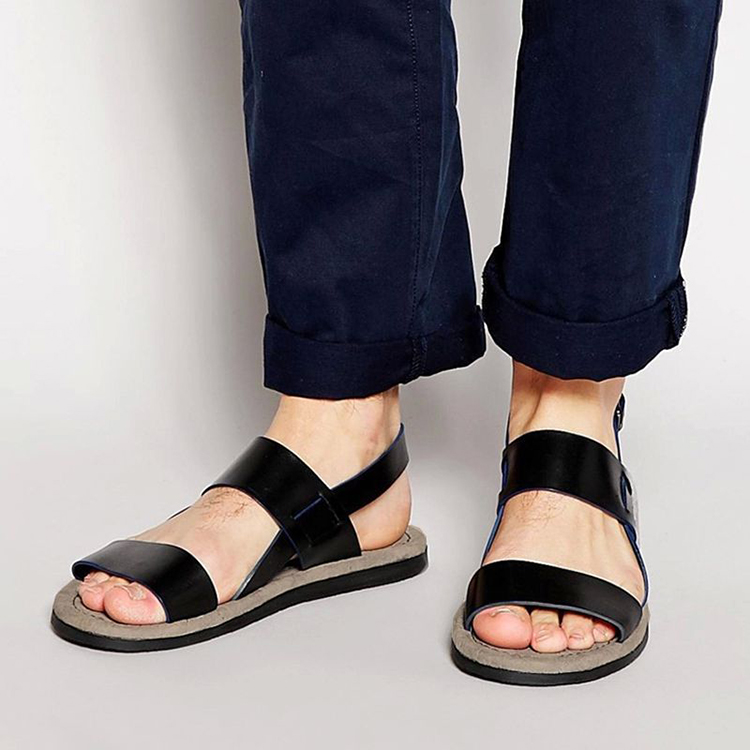 夏季新款潮流套趾沙滩鞋男式休闲真皮凉鞋brof1585-3 黑色 43