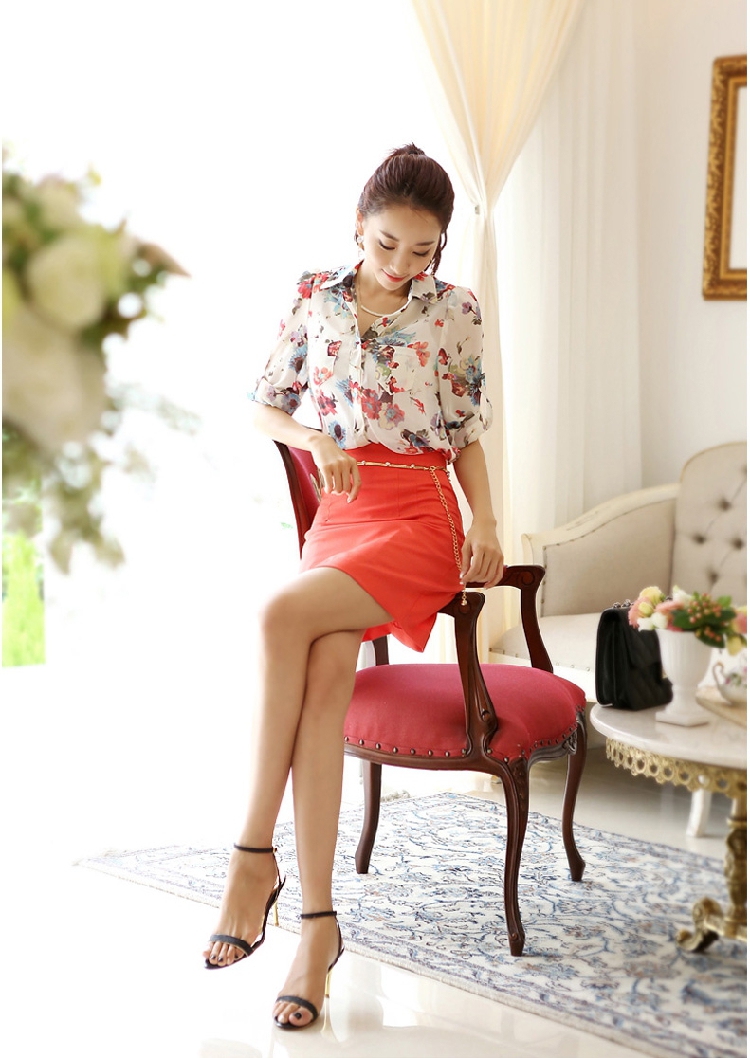 微芭莎 2015夏季新款 韩版大码女装宽松印花长袖雪纺衫 Y1049 图片色 XL