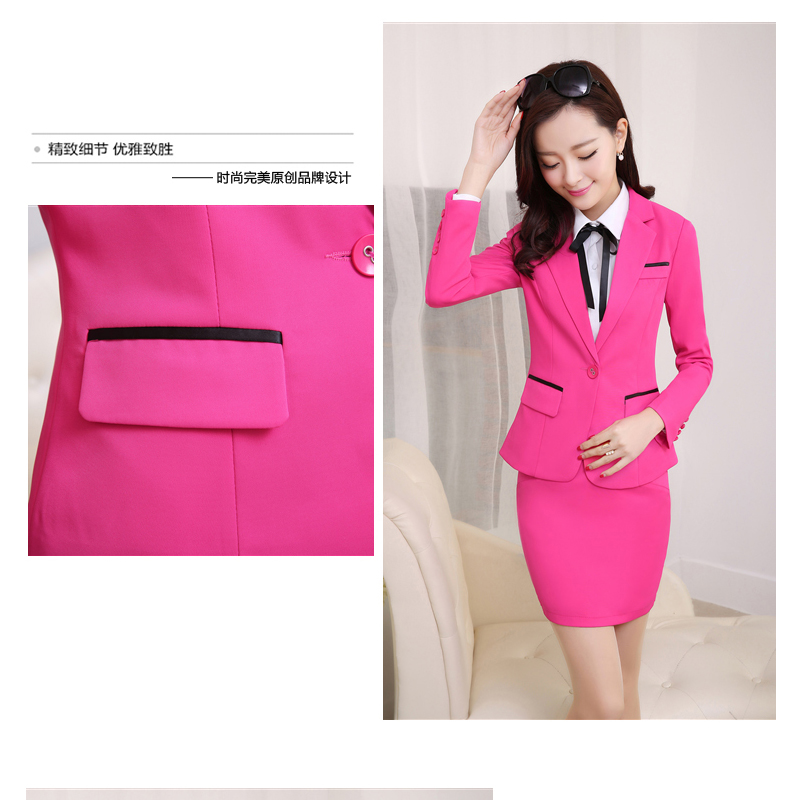 依莱迪2015春秋季美容房地产酒店工作服2件套裙制服长袖OL职业装套装套裙女小西装 黑色套裤 XXL