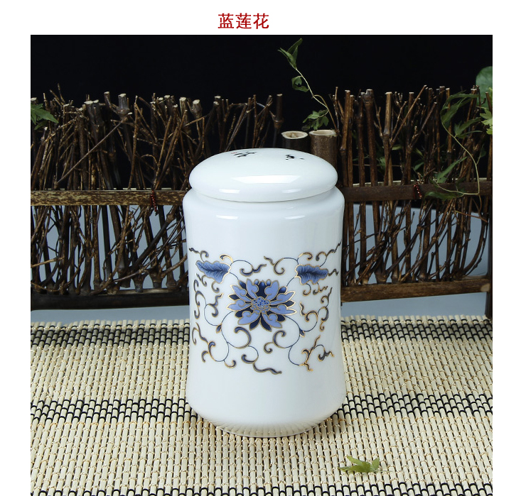
                                                                                鼎艺 中号白瓷茶叶罐陶瓷密封储茶罐瓷器茶罐茶具配件 小仙芽罐金藤花 中号                