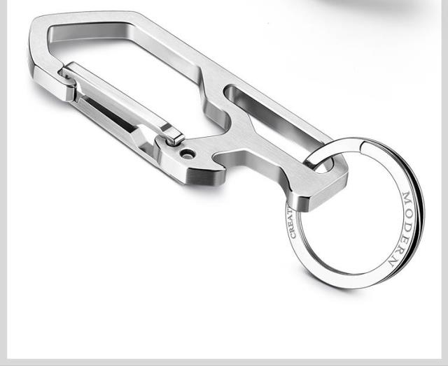 modern3合1不锈钢钥匙扣 男士汽车钥匙链腰挂多功能开瓶器钥匙圈 拉丝
