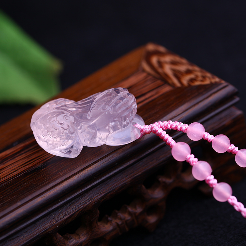 冉柔 粉水晶貔貅吊坠 紫水晶貔貅吊坠 手工打磨水晶饰品 生日礼物
