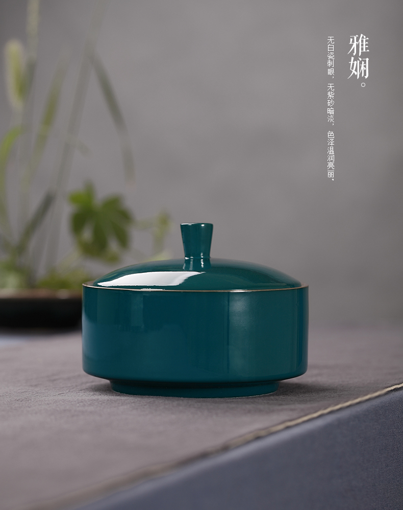 
                                        饮致 陶瓷茶叶罐景德镇仿古色釉储茶罐大号茶仓平盖存茶罐 孔雀绿                