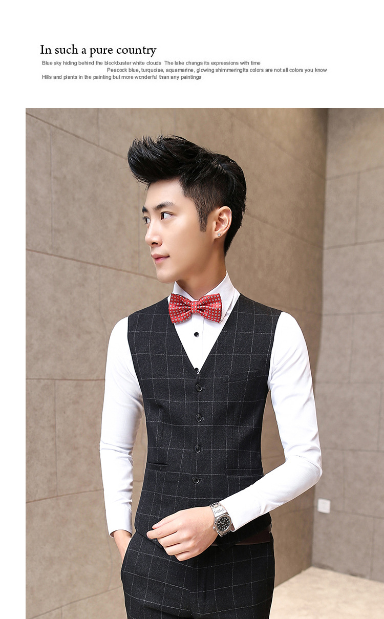 2015秋季新款韩版马甲 经典方格气质修身男士马甲 新郎马甲伴郎马甲