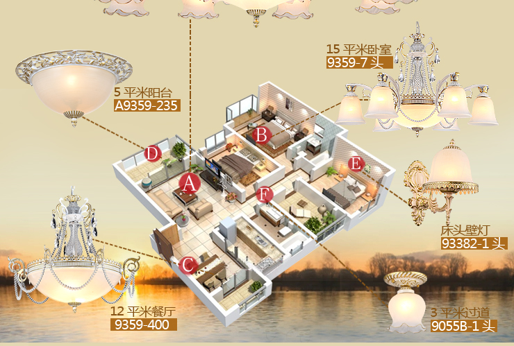 蒙特丽 客餐厅吊灯9055B-9头 欧式田园仿云石灯具 花朵(B)