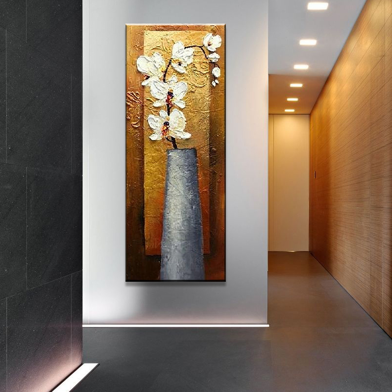 
                                        红艺 现代纯手绘客厅油画  卧室 餐厅玄关过道无框画 横版装饰画 抽象画 植物花卉挂画 50*120cm                