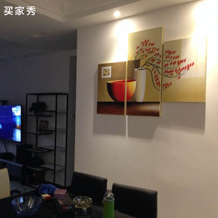 
                                        水竞 饭厅装饰画 餐厅无框挂画三联 总长1.2米高0.9                