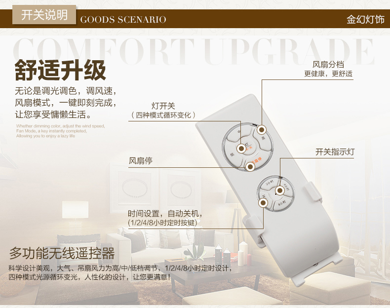 金幻吊扇灯风扇灯奢华水晶灯具客厅餐厅吊灯 52寸壁控版LED4W+18W必须2火1零线