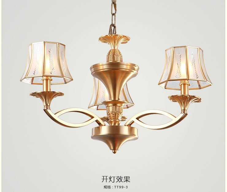 蒙特丽 客餐厅卧室吊灯TT99 美式乡村全铜灯具(B) 3头(66*40)cm