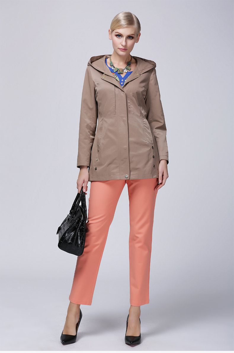 米兰登2015春装中老年女装妈妈装外套修身纯色薄款带帽ol通勤wg140008