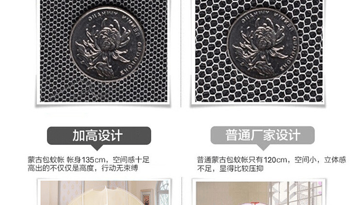 
                                        赫维家纺 免安装魔术蒙古包全底双开门蚊帐梦幻 粉色 120*195cm                