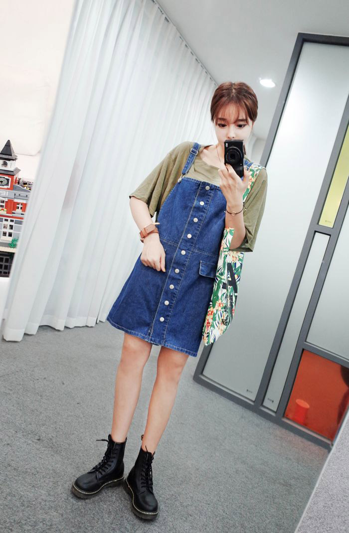 新款百搭牛仔裙 女牛仔背带裙牛仔连衣桾牛仔吊带短裙9366 蓝色 M