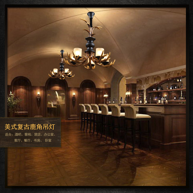 帕克丹顿 欧式创意个性别墅吊灯 复古美式乡村田园客厅餐厅书房酒吧台新鹿角吊灯 5头单层