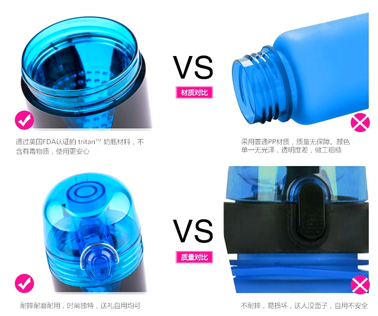 劳乐仕 时尚运动水壶带盖随手杯 创意塑料水杯便携 学生杯子防漏 海洋蓝500ml