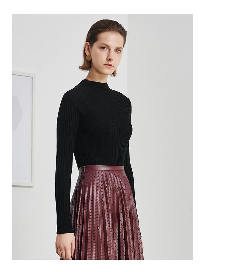 艾诺丝雅诗修身纯色套头女款羊毛衫春百搭显瘦毛衫毛衣 60918035 浅