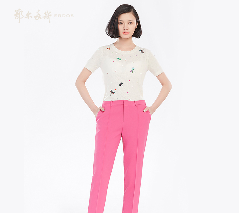 鄂尔多斯春夏 杜福尔女裤 中腰九分裤 A字裤 多色可选 8570180 宝石蓝 160/68A