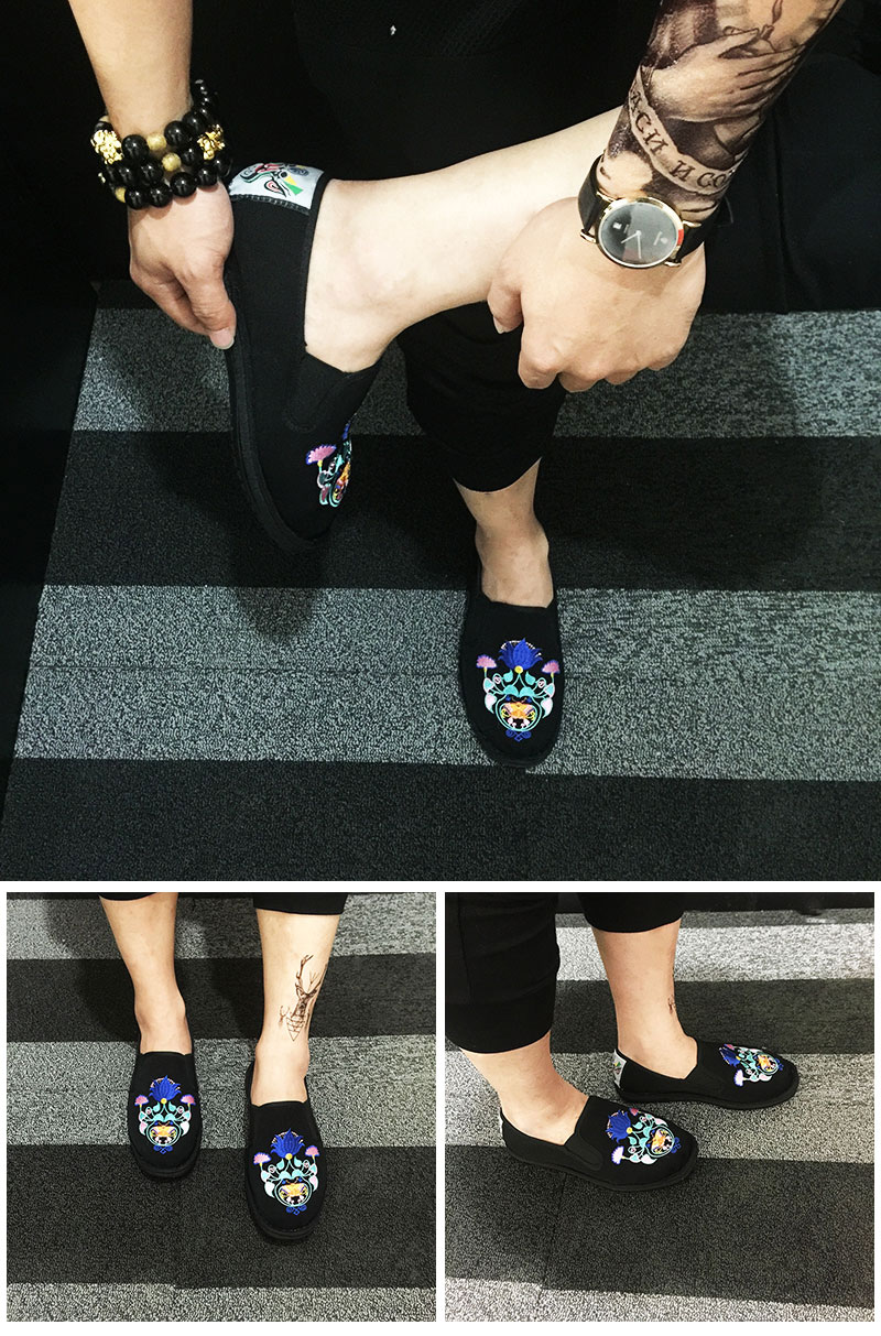 刺绣花社会人男精神小伙色鬼脸谱帆情侣豆豆鞋 黑色穆桂英 36