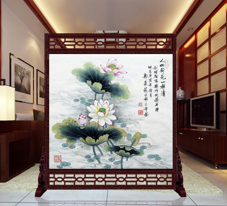 
                                        私人定制中式座屏 书房酒店雕花屏风 办公室客厅玄关隔断双面屏风150x180cm 15-011                