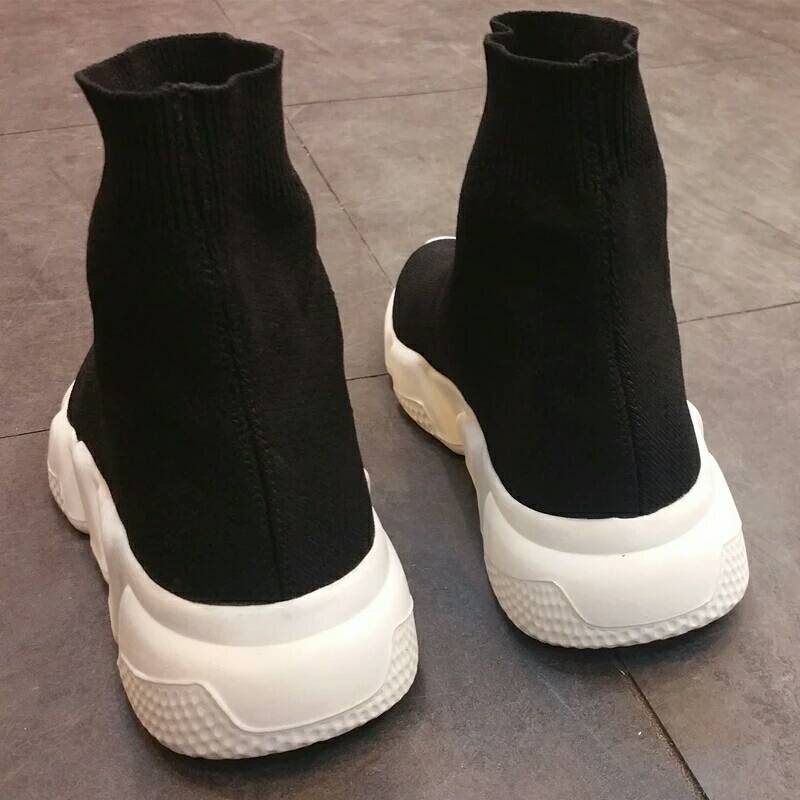 春秋新款宋茜唐嫣明星同款厚底黑色袜子鞋高帮运动休闲弹力袜鞋女