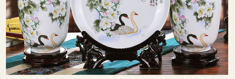 
                                        御雕坊 客厅摆件陶瓷花瓶装饰工艺品家居摆件三件套花瓶 三件套牡丹玉壶春                