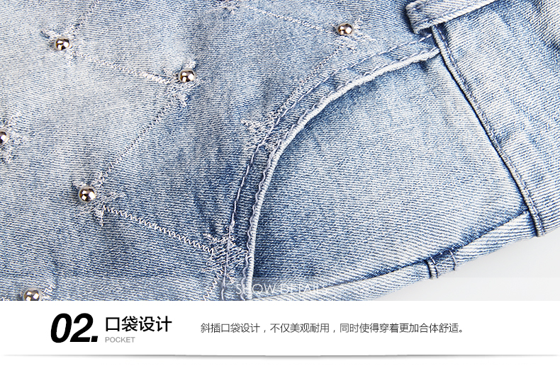 genaduo牛仔短裙女包臀 春夏款韩版全棉弹力钉珠一步裙显瘦 修身显瘦半身裙子包裙 浅蓝色 S